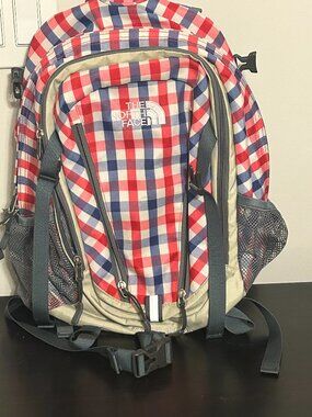 THE NORTH FACE Single Shot Red, White & Blue Plaid / Gingham Check Backpack